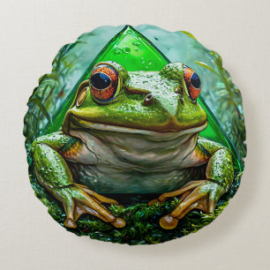 Lebendiger grüner Frosch mit auffälligen Augen Rundes Kissen