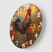 Lebendiger Hahn mit Äpfeln Bauernhof Große Wanduhr (Winkel)