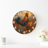 Lebendiger Hahn mit Äpfeln Bauernhof Große Wanduhr (Zuhause)
