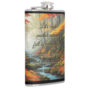 Lebendiger Herbstwald Friedlicher Bach Typografie Flachmann