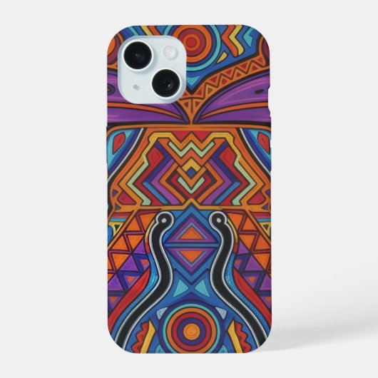 Lebendiger Huichol-Tiergeist-Handyhülle iPhone 15 Hülle (Rückseite)