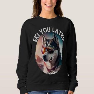 Lebendiger Husky mit Skibrille auf Skipisten Sweatshirt