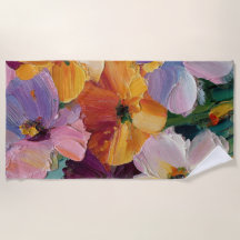 Lebendiger Impasto-Blumenmalerei-Strandtuch