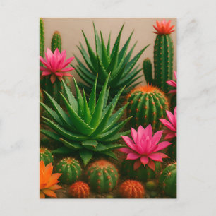 Lebendiger Kaktus Sukkulentenblüte Wüste Postkarte