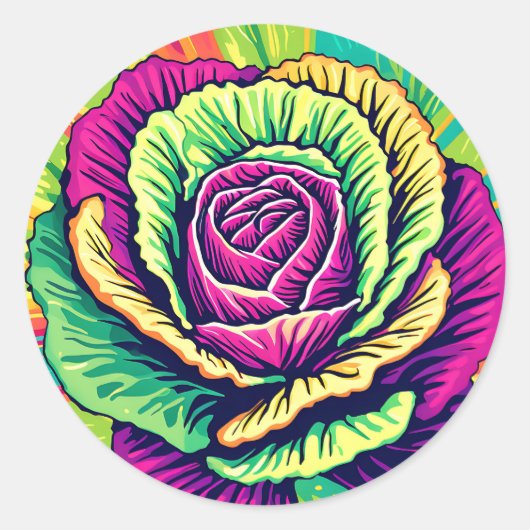 Lebendiger Kohl Pop Art Runder Aufkleber (Vorderseite)