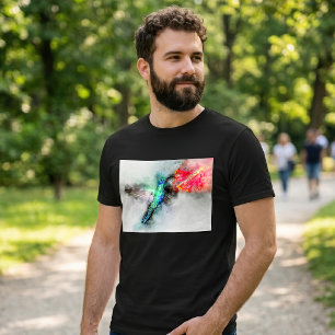 Lebendiger Kolibri-Aquarell-Blumenkunst-Druck T-Shirt