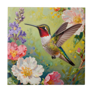 Lebendiger Kolibri-Blumengarten Fliese