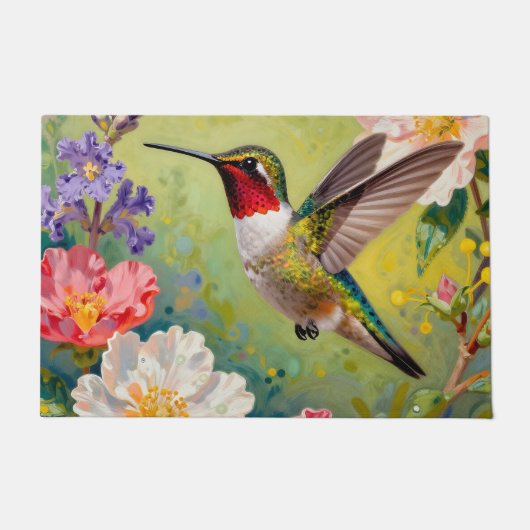 Lebendiger Kolibri-Blumengarten Fußmatte (Vorderseite)