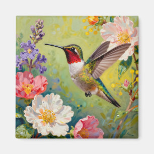 Lebendiger Kolibri-Blumengarten Magnet