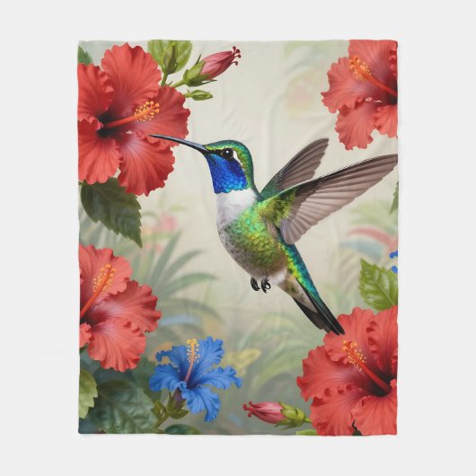 Lebendiger Kolibri-Hibiskus-Blumen Fleecedecke (Vorderseite)