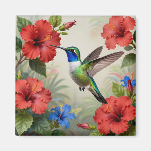 Lebendiger Kolibri-Hibiskus-Blumenstrauß Magnet