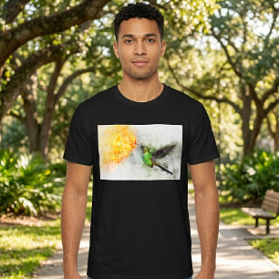 Lebendiger Kolibri und gelbe Blumen in Wasserfarbe T-Shirt