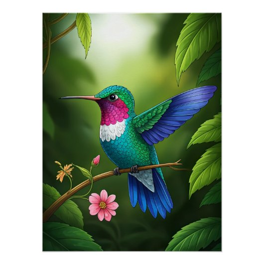 Lebendiger Kolibri zwischen Blättern Poster (Vorderseite)