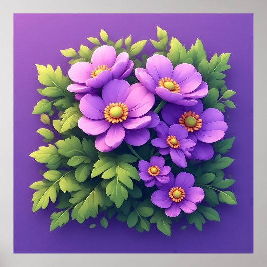 Lebendiger lila Blumenstrauß Poster (Vorne)