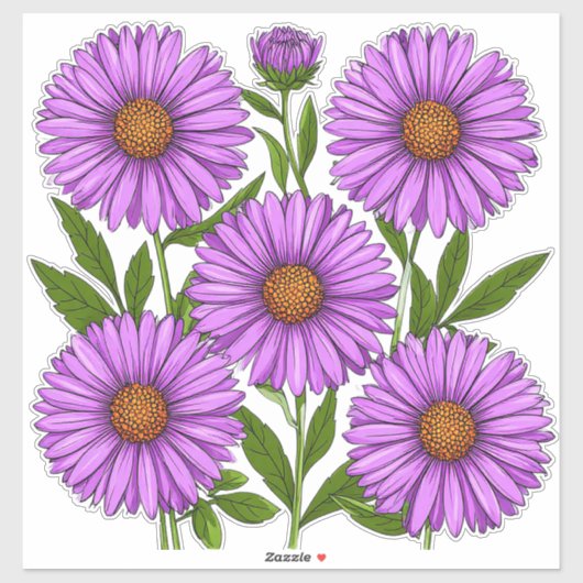 Lebendiger lila Chrysanthemenstrauß Aufkleber (Blatt)