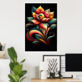 Lebendiger Lotus: Ein weißes Blumendesign Poster (Heimbüro)