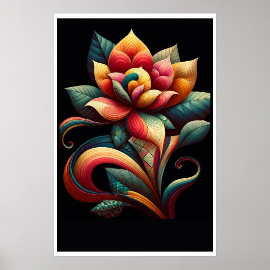 Lebendiger Lotus: Ein weißes Blumendesign Poster (Vorne)