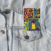 Lebendiger Maximalistischer Lila- und Türkis-Blume Button (Insitu)