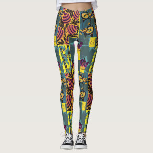 Lebendiger Maximalistischer Lila- und Türkis-Blume Leggings