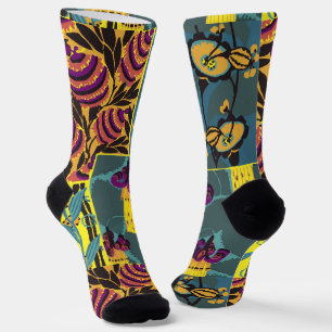 Lebendiger Maximalistischer Lila- und Türkis-Blume Socken
