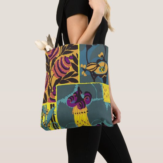 Lebendiger Maximalistischer Lila- und Türkis-Blume Tasche (Von Nahem)