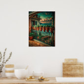 Lebendiger mediterraner Balkon mit Meerblick Kunst Poster (Küche)