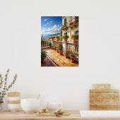 Lebendiger mediterraner Balkon mit Meerblick Kunst Poster (Küche)
