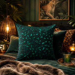 Lebendiger Metallic-Teal-Leopardenprint Kissen