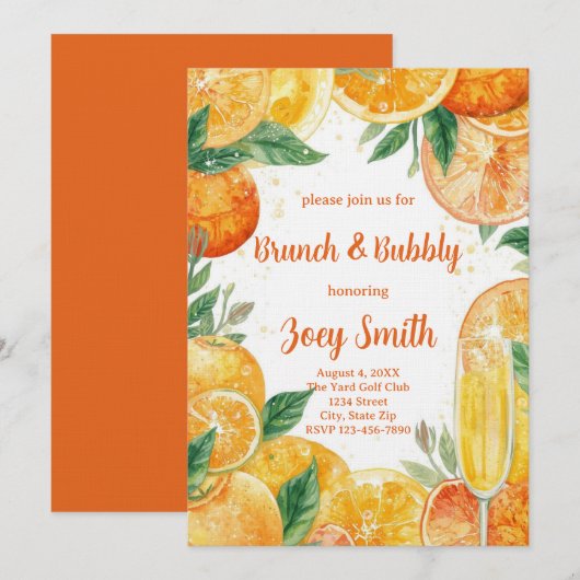 Lebendiger Mimosa Brunch & Bubbly Einladung (Vorne/Hinten)