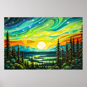 Lebendiger Nachthimmel bei Sonnenuntergang Poster