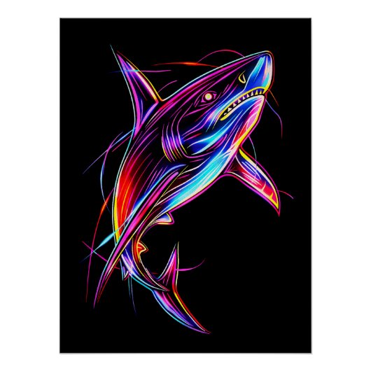 Lebendiger Neon-Hai Moderne digitale Ozean Poster (Vorderseite)