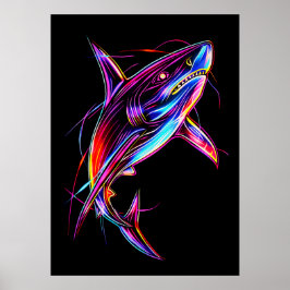Lebendiger Neon-Hai Moderne digitale Ozeane Poster
