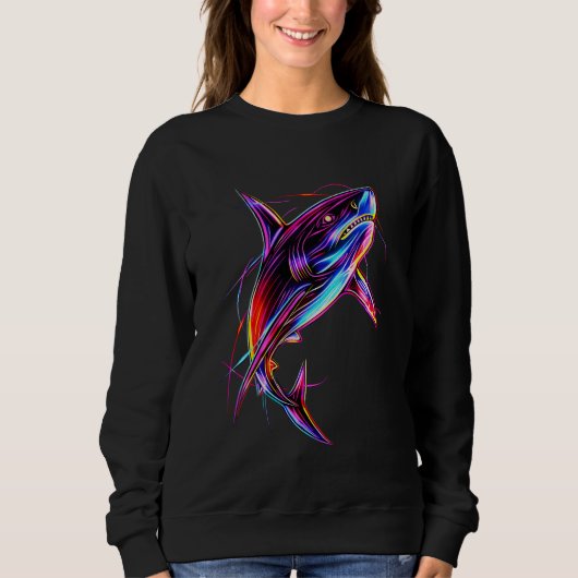 Lebendiger Neon-Hai Moderne digitale Ozeane Sweatshirt (Vorderseite)
