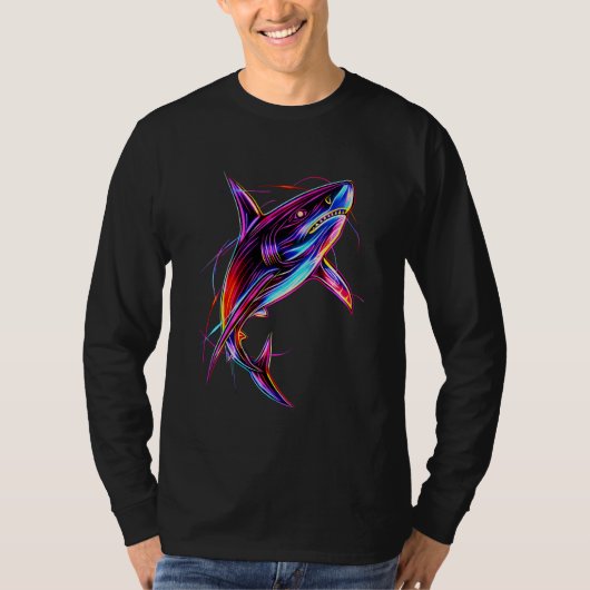 Lebendiger Neon-Hai Moderne digitale Ozeane T-Shirt (Vorderseite)