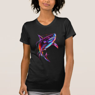 Lebendiger Neon-Hai Moderne digitale Ozeane T-Shirt