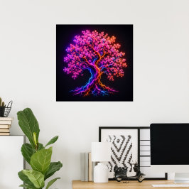 Lebendiger Neon-Kirschblütenbaum mit elektrischer Poster