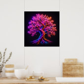 Lebendiger Neon-Kirschblütenbaum mit elektrischer Poster (Küche)