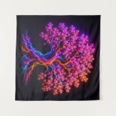 Lebendiger Neon-Kirschblütenbaum mit elektrischer Wandteppich (Vorderseite (Horizontal))