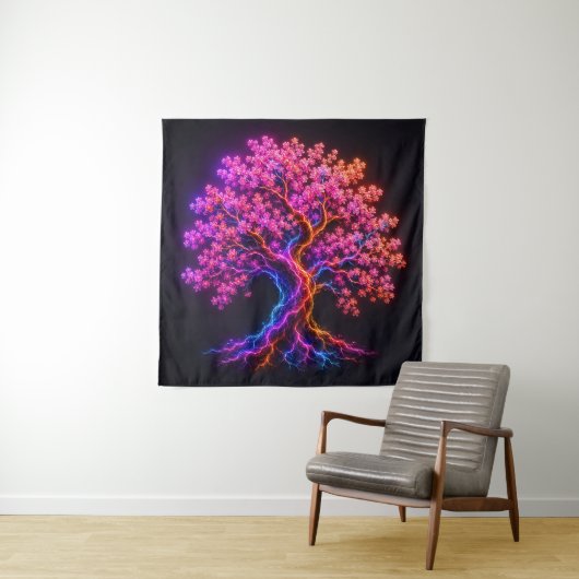 Lebendiger Neon-Kirschblütenbaum mit elektrischer Wandteppich (Beispiel)