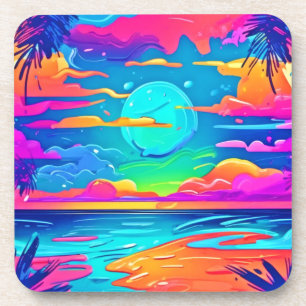 Lebendiger Neon-Sonnenuntergang über den Ozeanwell Getränkeuntersetzer