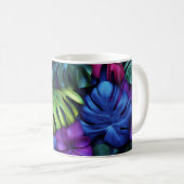 Lebendiger neon-tropischer Monstera-Blätter-Hinter Kaffeetasse (VorderseiteRechts)