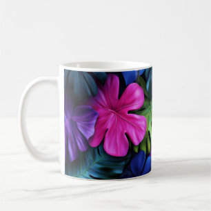 Lebendiger neon-tropischer Monstera-Blätter-Hinter Kaffeetasse