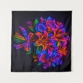 Lebendiger neonfarbener Regenbogen-Blumenstrauß an Wandteppich (Vorderseite (Horizontal))