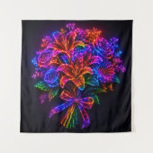 Lebendiger neonfarbener Regenbogen-Blumenstrauß an Wandteppich (Vorderseite)