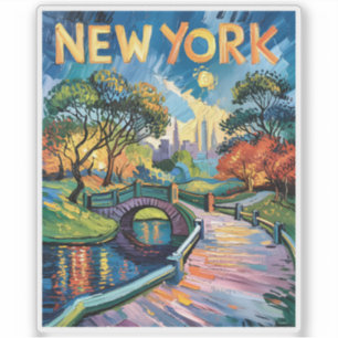 Lebendiger New York Central Park USA Van Gogh Stil Aufkleber