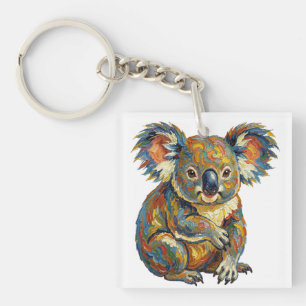 Lebendiger Ölfarbenmalstil Buntes Impasto Koala Schlüsselanhänger