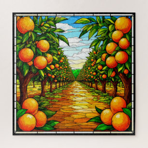 Lebendiger Orangenhain unter einem strahlend blaue Puzzle