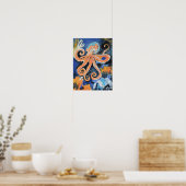 Lebendiger Oranger Oktopus-Expressionist Poster (Küche)