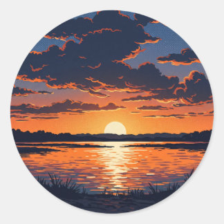 Lebendiger Oranger See Sonnenuntergangsblick Runder Aufkleber