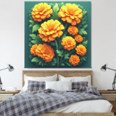 Lebendiger Oranger Tagetesstrauß Leinwanddruck (Insitu (Schlafzimmer))